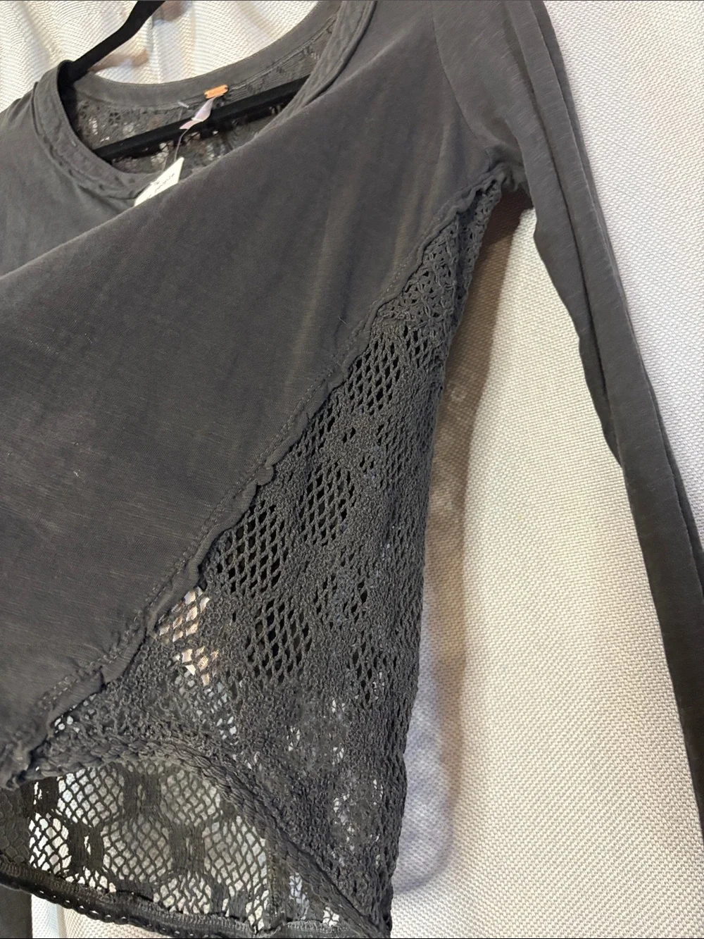 Free People Charcoal Lace-Panel Long Sleeve Top